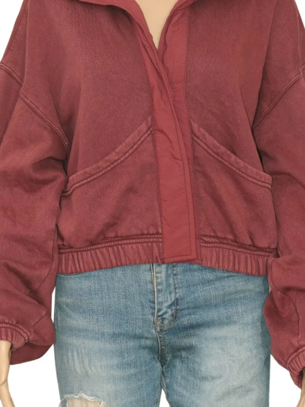 Free People Fp Movement Podium Wrap Jacket Wine Collared Cropped Pockets L